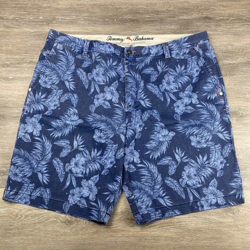 TOMMY BAHAMA Shorts Men’s 42 Blue Floral Print Canvas Cotton Blend Stretch Beach
