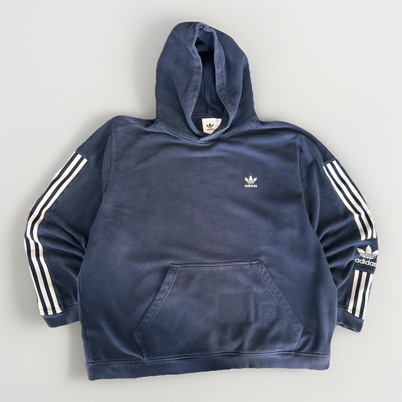 Adidas Originals Men’s Navy Blue Pullover Hoodie – Trefoil Sleeve Logo – Size XL