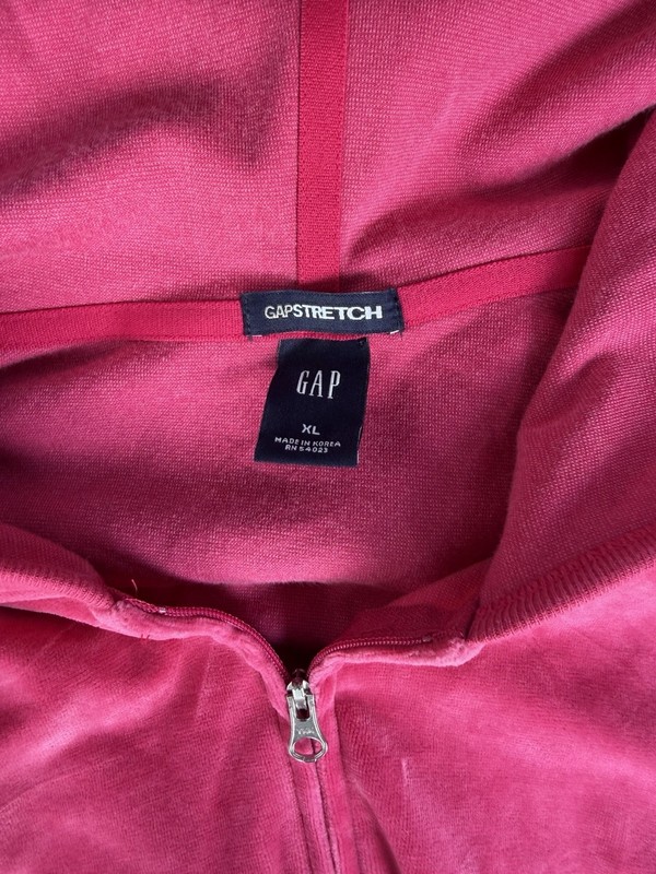 GAP GAPSTRETCH Pink Velour Full Zip Hooded Hoodie w/ Pockets Womens XL gallery