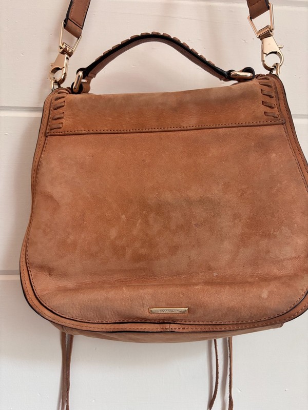 Rebecca Minkoff Small Whipstitch Leather Saddle Bag Tan Crossbody + Top Handle gallery