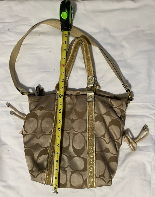 Coach Poppy Signature Logo Beige Medium Backpack Zip Gold Hardware Pink Lined gallery
