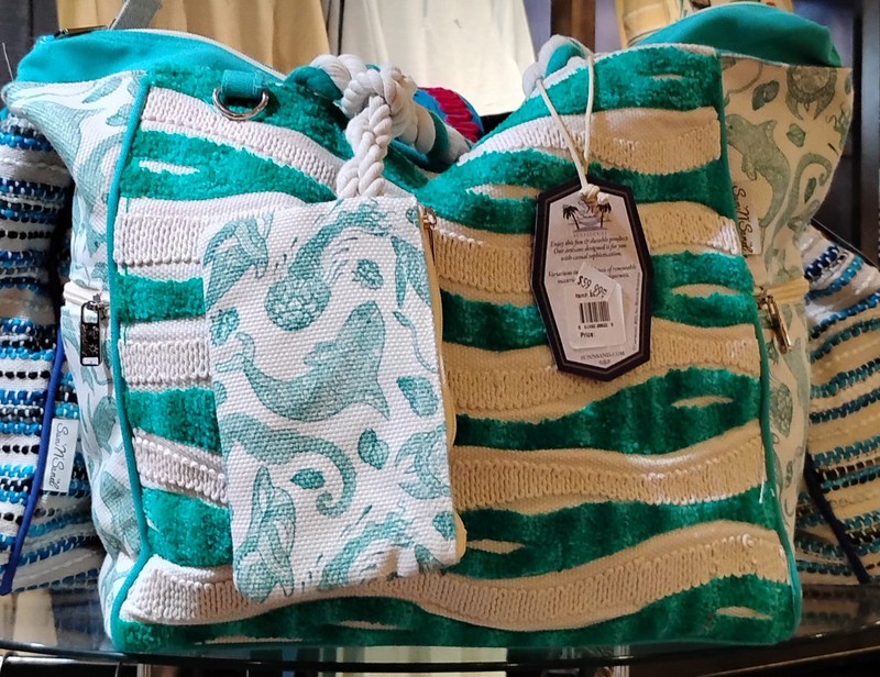 Spartina 449 Green/White Striped Tote Bag Zip Top Coin Purse Rope Handles