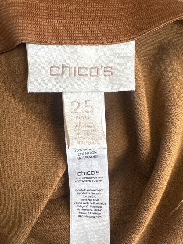 Chicos 2.5 Womens Camel Brown ponte knit Pants Size 14 pockets elastic waist gallery