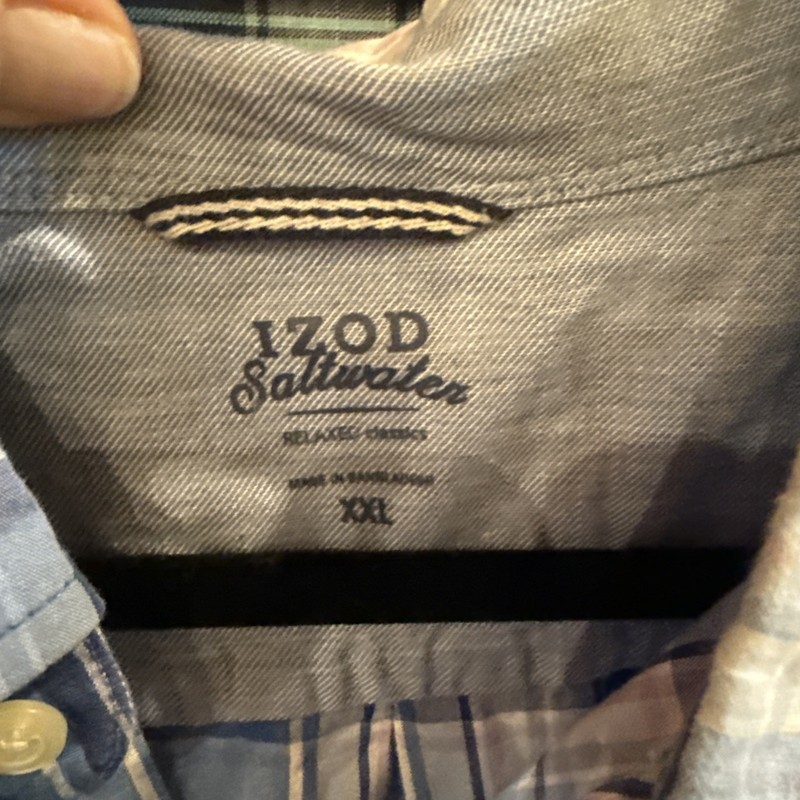 Lot Of Two IZOD Blue Plaid Cotton Shirts 100% Cotton. XXL gallery