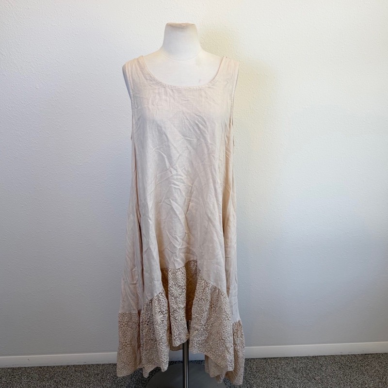 NWT Made In Italy 100% Linen Asymmetric Dress Womens M/L Coastal Resort Crochet
