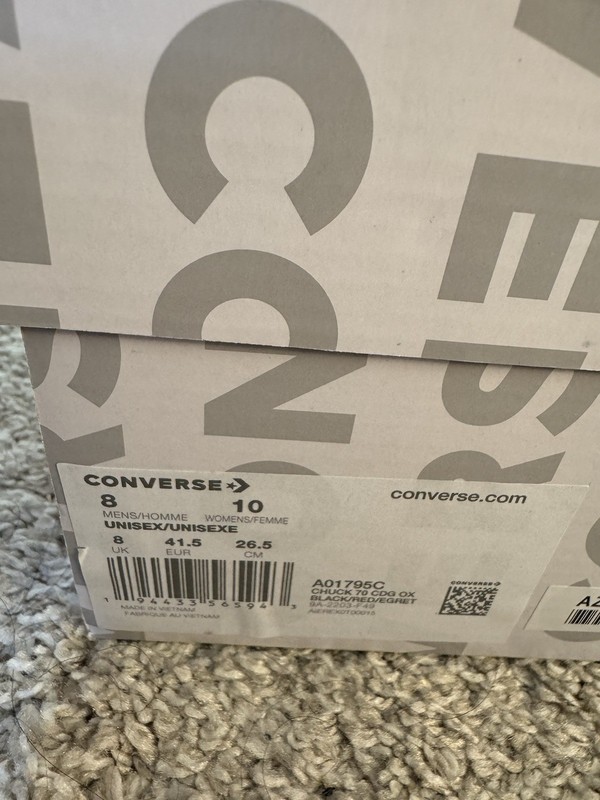 Converse x COMME des GARCONS PLAY Chuck 70 Low Black Red Sole Size 8 New In Box gallery