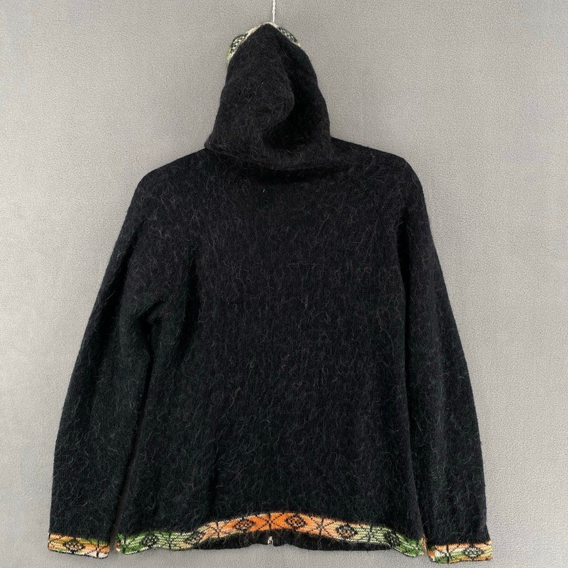 Alpaca Collection Handmade Full Zip Cardigan Sweater Womens L Black Hood gallery