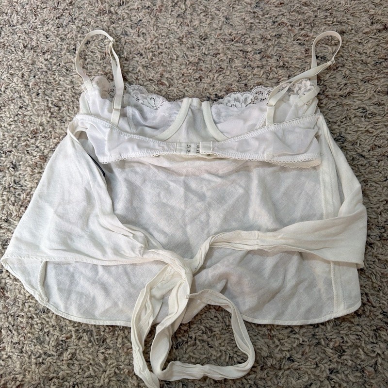 WHITE FOX Women's White Solid Lace Trim Sweetheart Tie-Back Crop Cami Size S gallery