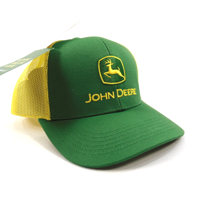 John Deere Trucker Hat Green Yellow Mesh Snapback Adjustable Embroidered Cap New