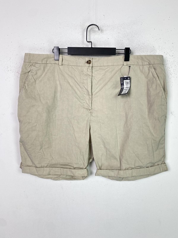M&S Beige Plain Chino Shorts Mid Rise Turn Up Hem UK 24 NEW