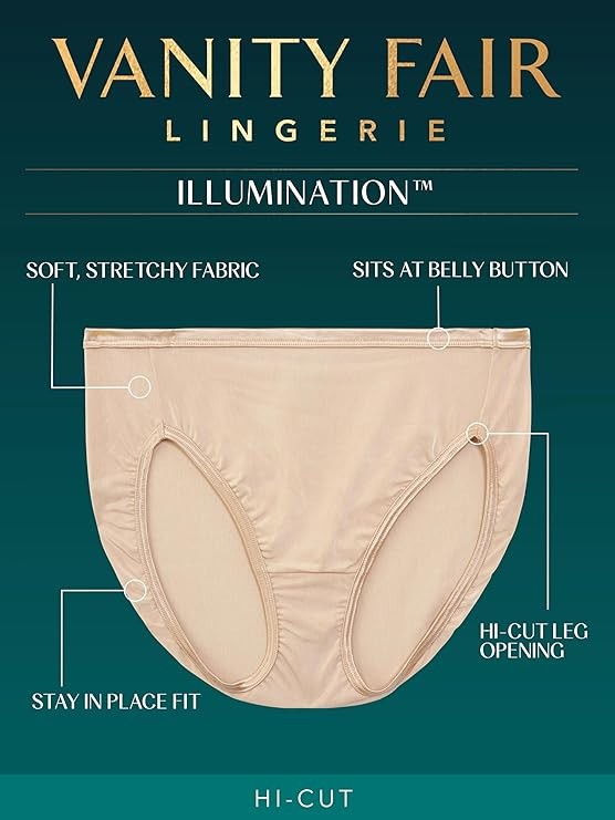 4 Pc Vanity Fair Illumination Brief HI-CUT ROSE BEIGE 13108 Sz 6 ~ 7 ~ 8 ~ 9~ 10 gallery