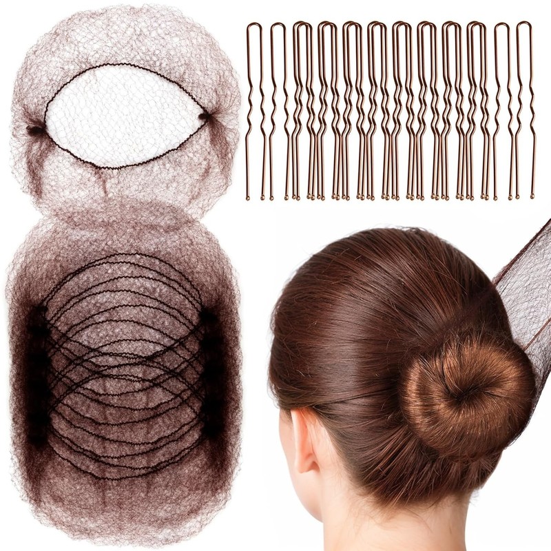 Hair Accessories Set: 20PCS Mesh Hair Nets Invisible and 40PCS U Shaped Hair Pin