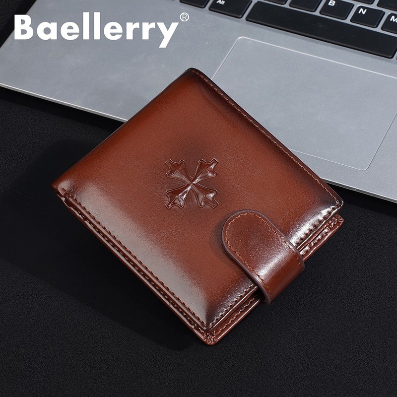 Men's Leather Thin Business Card Case Wallet Folding Billfold Wallet Hasp Snap gallery