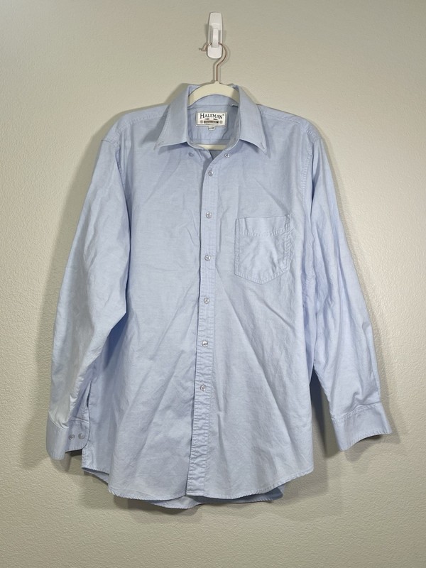 Haleman Men’s L-35 Blue Dress Shirt 70% Cotton 30% Polyester Made In USA