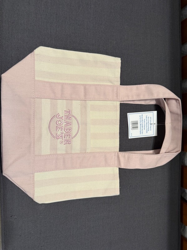 trader joes mini striped tote bag, set of two, Pink and Green gallery