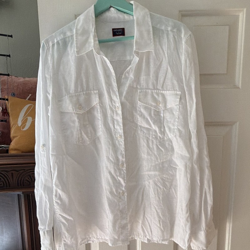 UNTUCKit White Linen Button-Up Shirt size 12Long Sleeve Point Collar
