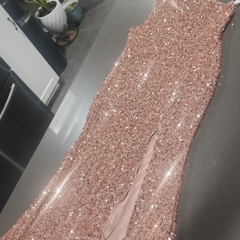 TOM WEBB Rose Gold Sequin V-Neck Sleeveless Long Formal Gown Dress Size 10
