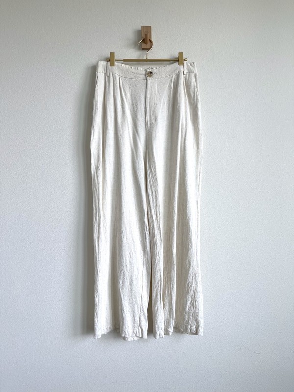Indero Quiet Luxury Linen Blend Wide Leg Pants – Oatmeal – Size XL