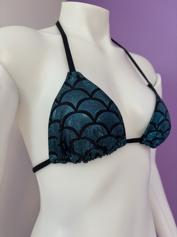 Dark Teal Holographic Mermaid Print Triangle Bikini Top Size Small gallery