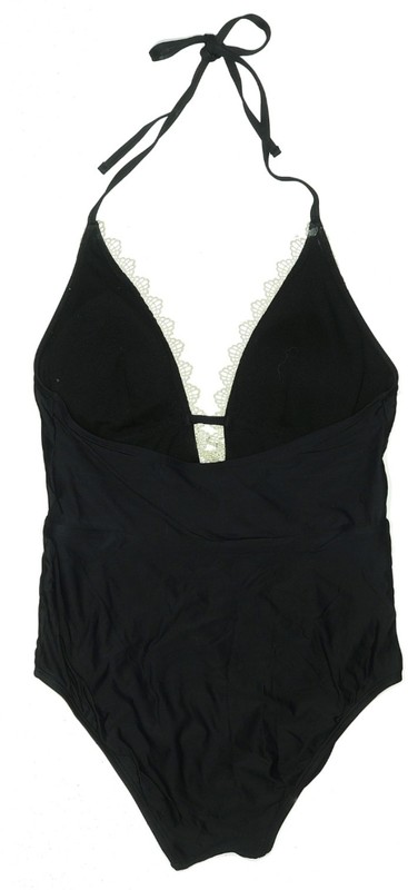 Angel Suit Brand W-size M Black/Cream Crochet V-neck line One Piece Swimsuit. gallery