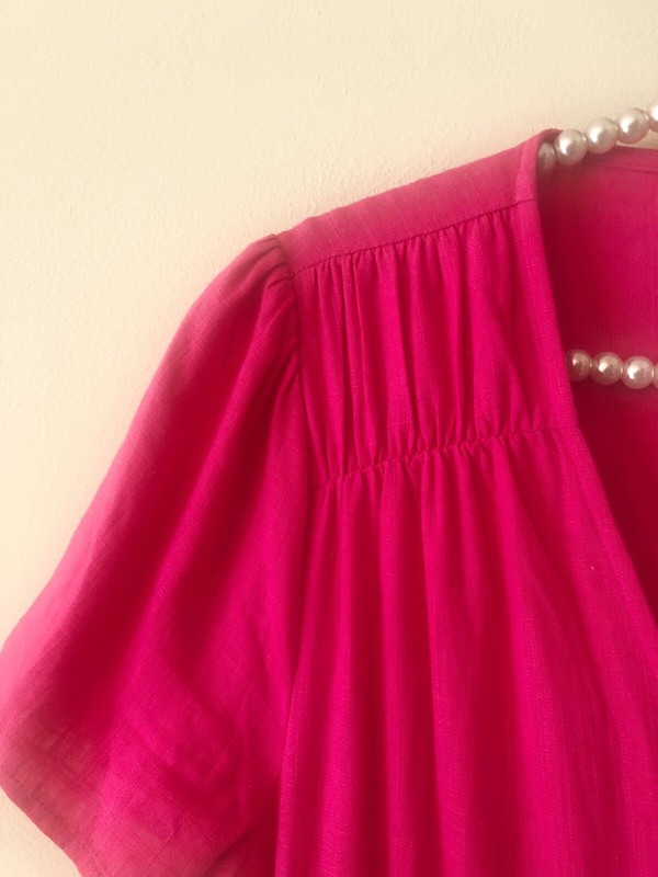 NWT Sunny Girl Australia Size 10 Wrap Dress Pink Linen Blend Short Sleeve gallery