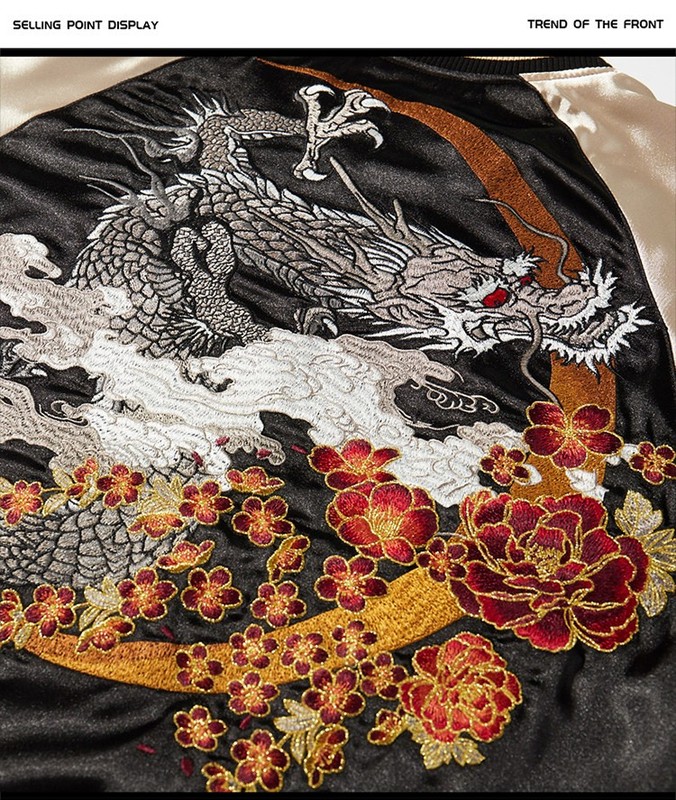 New Mens Bomber Japanese Pattern Embroidery Dragon Tattoo Sukajan Fashion Jacket gallery