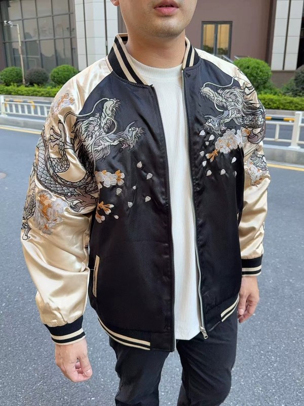New Mens Bomber Japanese Pattern Embroidery Dragon Tattoo Sukajan Fashion Jacket gallery