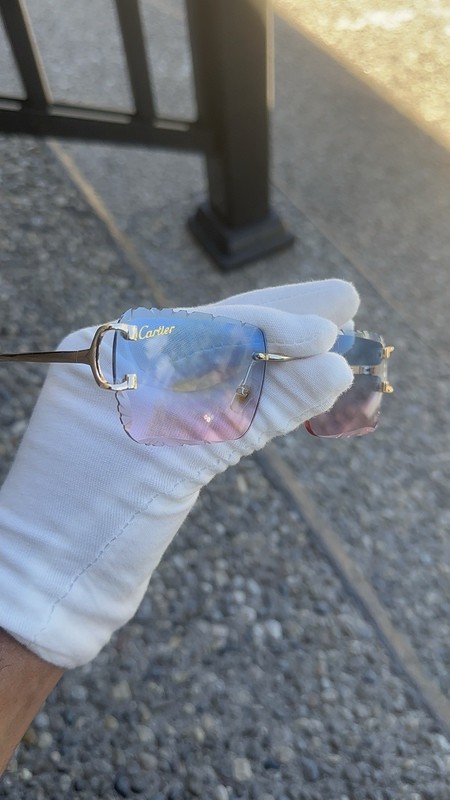 Cartier Big C Diamond Cut Blue/Pink Frameless Lens with Gold Frame
