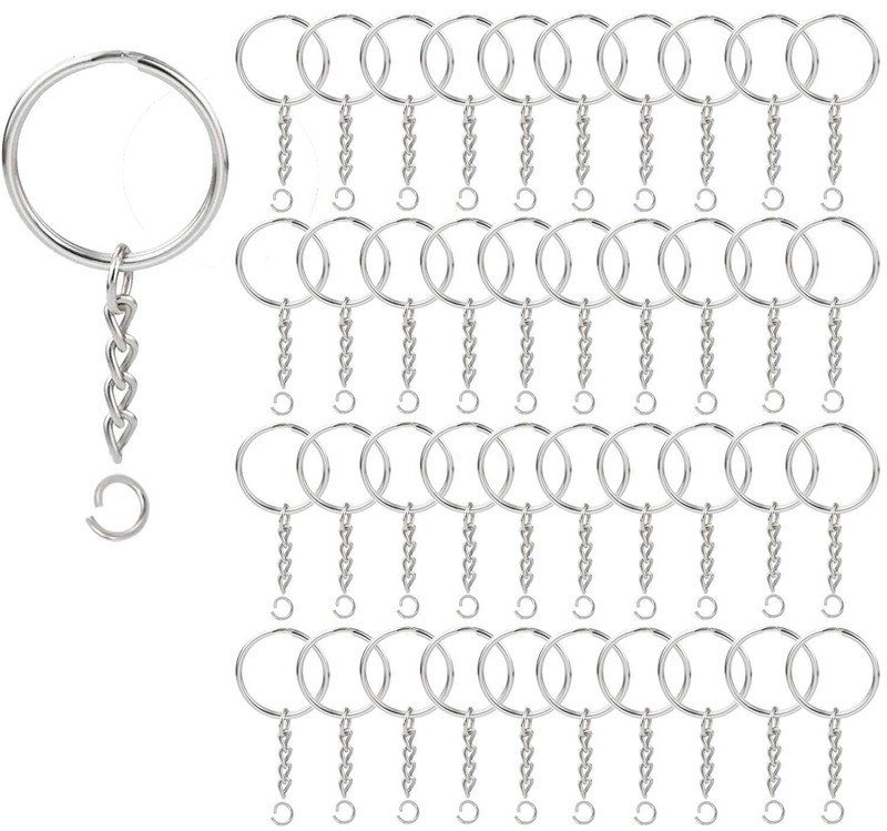KANSPHY 100 Pack Key Ring with Chain and Open Jump,1 inch Split 100 pieces