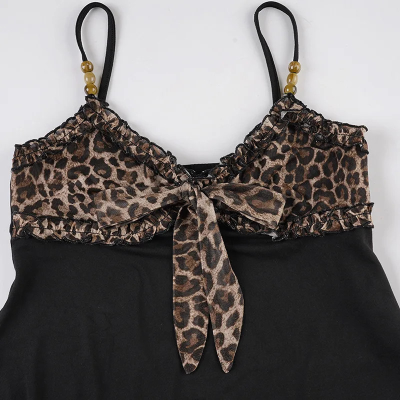 Women Leopard Lace Cami Top Y2K Crop Tank Spaghetti Strap Camisole gallery