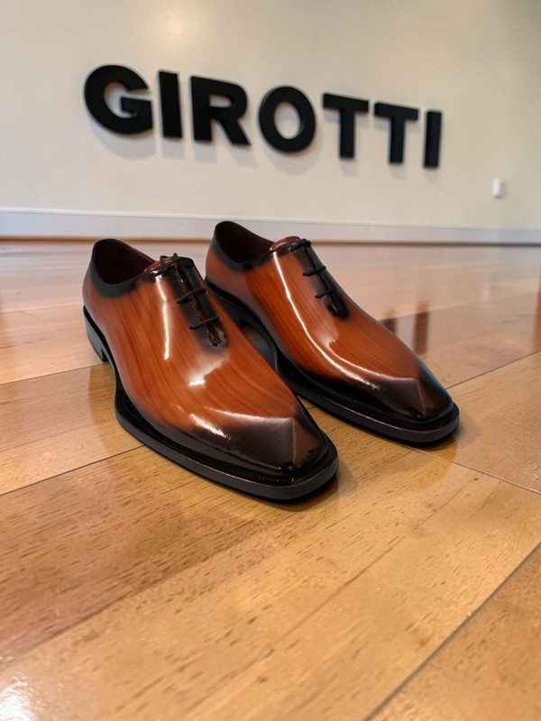 GIROTTI Custom Luxury Men’s Burnt Orange /Black Leather Dress Shoes EU 41 US 8