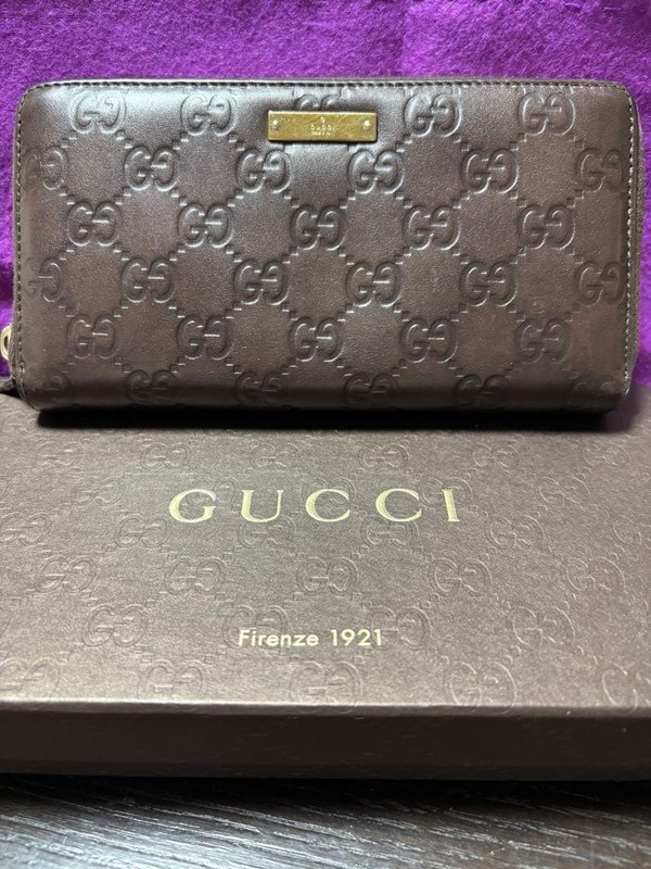 GUCCI GG Monogram Long Wallet Brown with Box and Ribbon