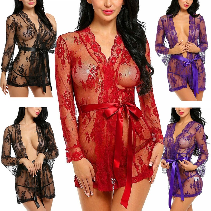 Sexy Women’s Lace Teddy Lingerie See-through G-string Nightwear Underwear Dress
