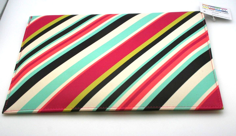 Colorplay Striped Clutch Handbag Magnetic Snap Fushia Felt Lining 10.5" NWT gallery