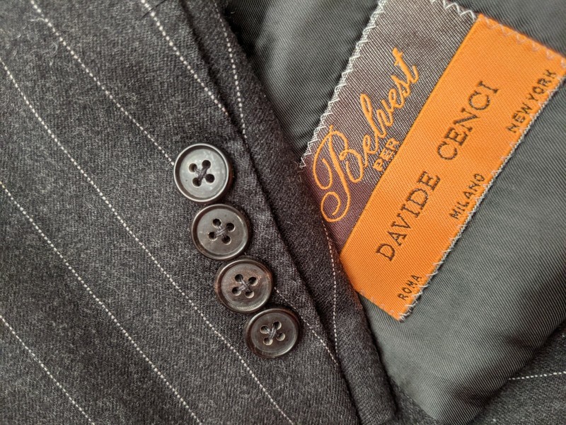 BELVEST Chalk Stripe Flannel Wool FULL CANVAS Blazer Jacket Coat 40R gray tweed