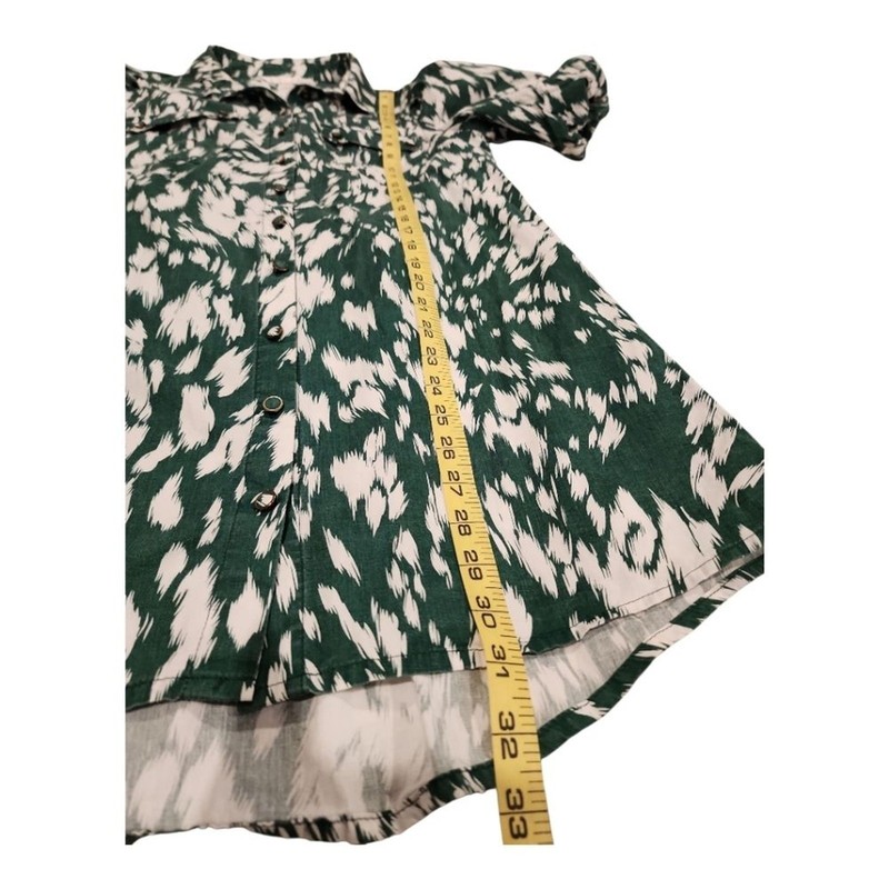 Sunny Girl Shirt Dress Sz US 4 Green Abstract Ikat Print Puff Sleeve Boho Chic gallery