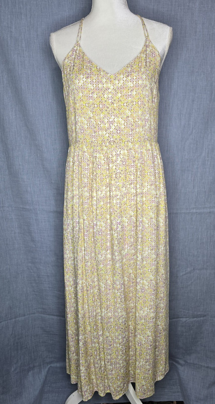 Mystree Maxi Dress Lg Multi Geometric Diamond Strappy Vneck Empire Waist Lined