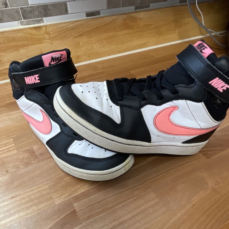 Nike Court Borough Mid Top Kids Sneakers US 2Y Black/White/Pink CD7783-005 D1