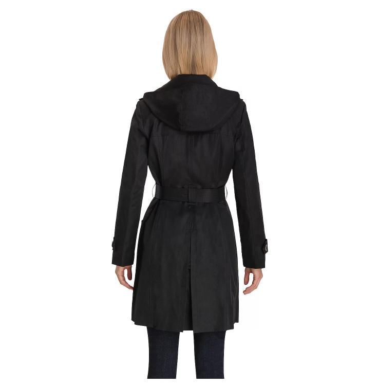 NWT London Fog Women's Size M Black Double Breasted Mid-Length Trench Coat gallery
