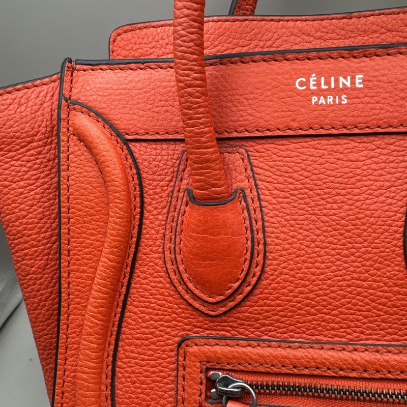 CELINE Luggage Nano Shopper Leather 2way Tote Hand Bag Orange Women's gallery