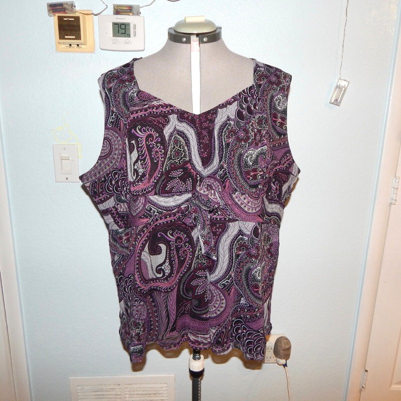 Apt 9 Plus Size 3X Black Purple Paisley Bohemian Top Blouse Shirt Boho Tie