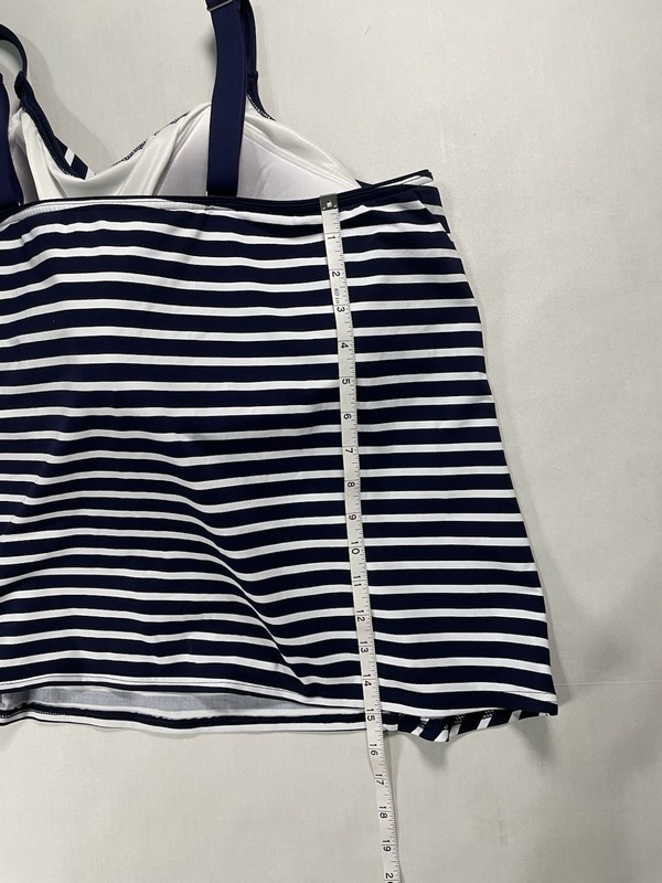 LANDS END | Navy White Stripe Swim Tankini Top Mixed Diagonal Slimming Panel 24W gallery
