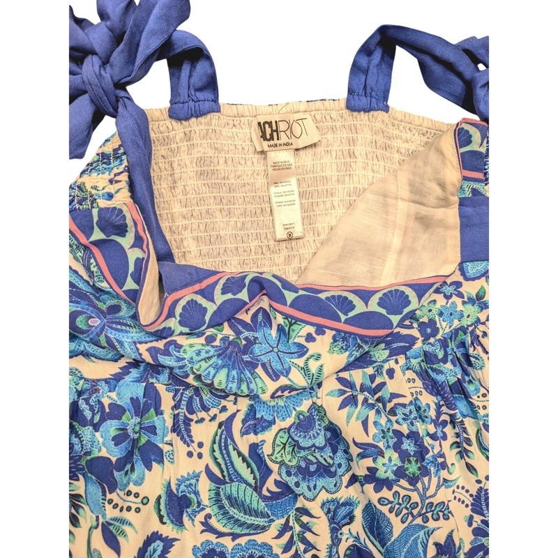 Beach Riot Charlotte Dress Royal Riviera Blue Floral Smocked Maxi Tie Shoulder M gallery