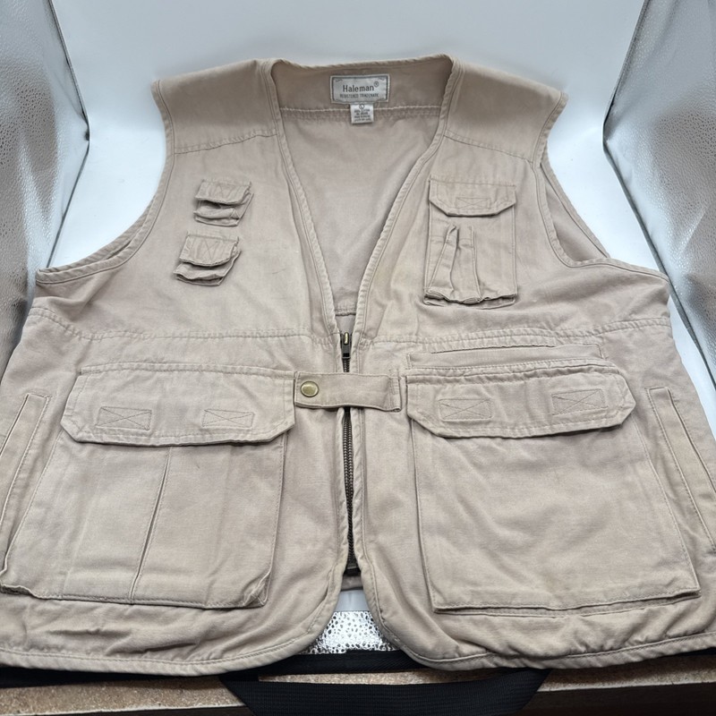 Vintage Haleman Men’s Canvas Fishing Vest Size Large Tan