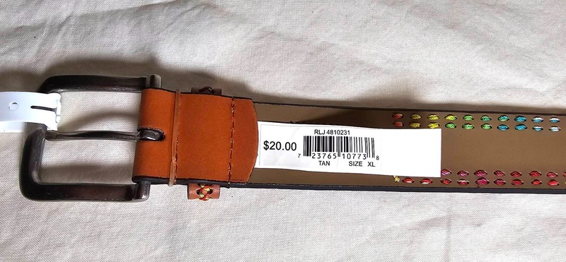 NWT Women's RELIC Bonded Leather Belt XL Rainbow Stitching Accent Brown Tan New gallery