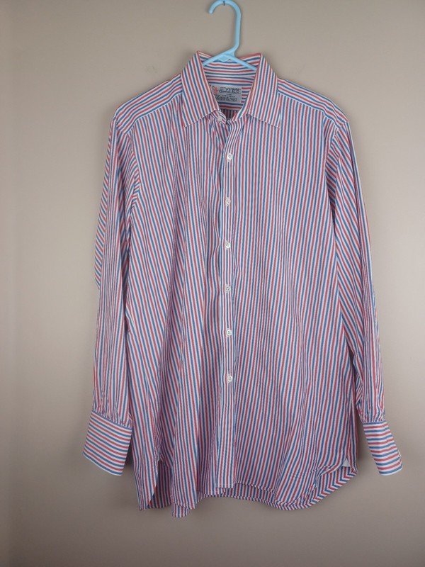 Turnbull & Asser 16.5″ 42cm Mens Dress Shirt Blue Red Stripe Long Sleeve England