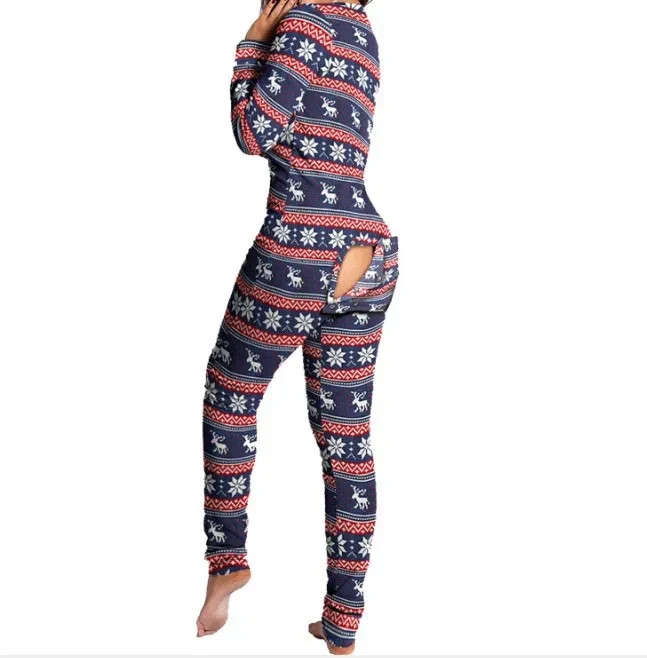 2025 Sexy Christmas Pyjama Women’s Button-down Front Back Butt Bum open Ass Flap
