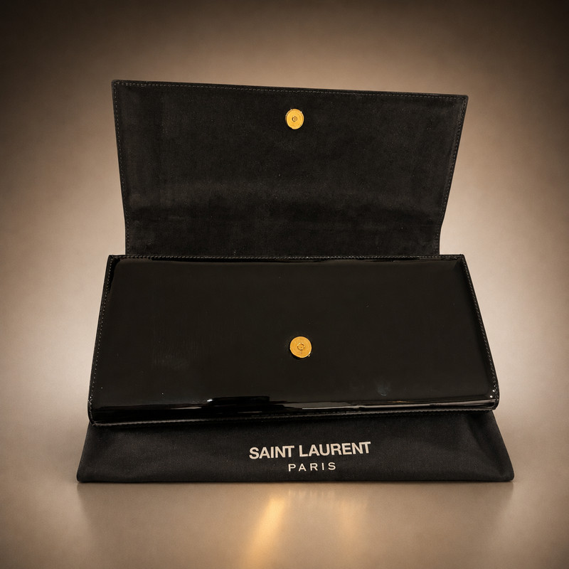 New Saint Laurent Kate Black Clutch Pouch Gold YSL Logo Magnetic Closure$1150 gallery