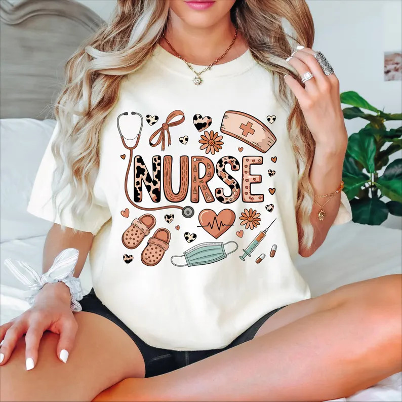 Leopard Nurse Comfort Tee Shirt Nursing Gift RN LPN Medical