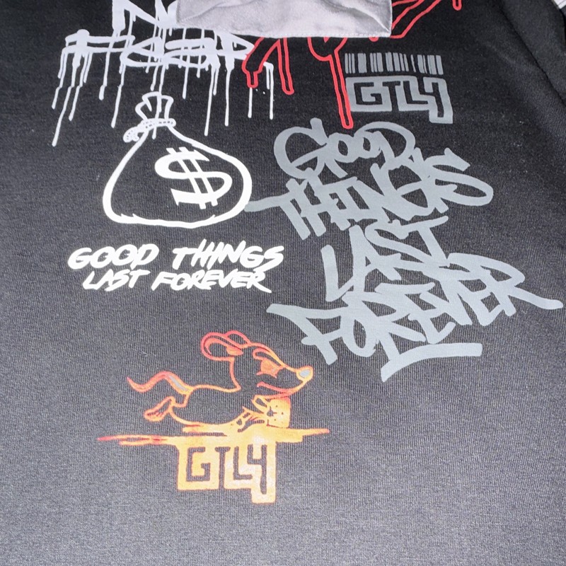 GLY Men’s Black/Gray Graffiti Graphic Print Crew Neck Pocket T-Shirt Size L gallery